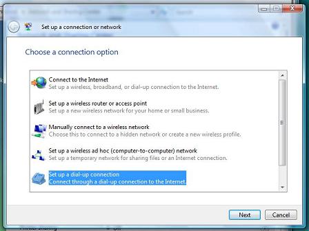 Select set-up a dial-up connection